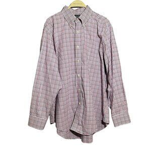 Ralph Lauren Button Shirt Dress Non Iron Men Size 18 34 35 Checkered Preppy Pink